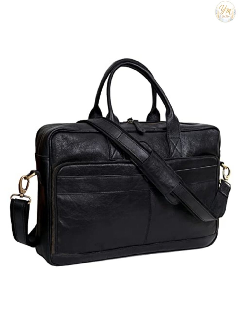 Leather Laptop Briefcase Messenger Bag with Trolley Sleeve Handcrafted Travel